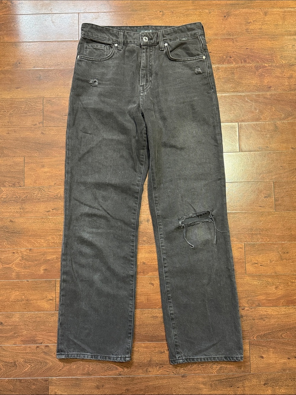 Mavi Women’s Black Distressed “Barcelona” High-Rise, Wide-Leg Jeans